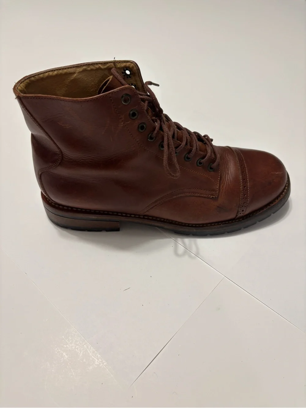 Javier Brown Leather Cap Toe Boots Size 7 Brogue Lug Sole